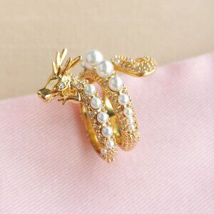 NEW Kate Spade Gold Pearl Dazzling Dragon Wrap Ring Size #7